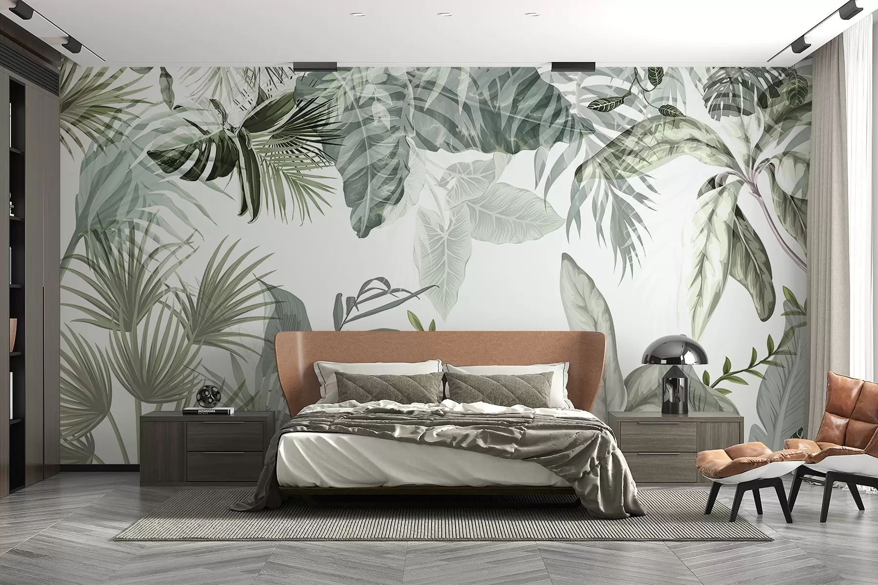 Valokuvatapetti Läpinäkyvät trooppiset lehdet vihreän sävyissä valkoisella pohjalla w08822