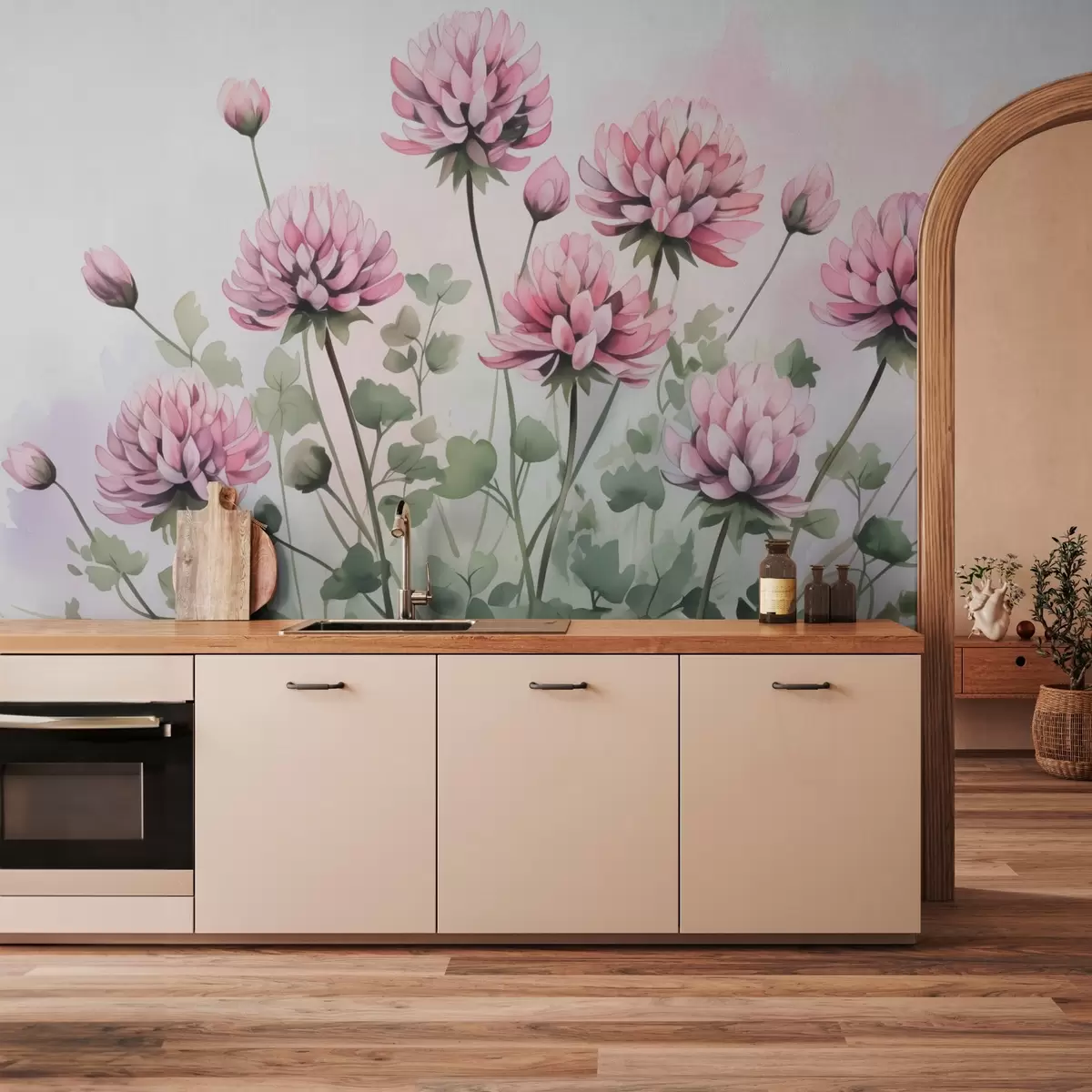 Valokuvatapetti Apila kukkia jäljitelmä akvarelli w03264