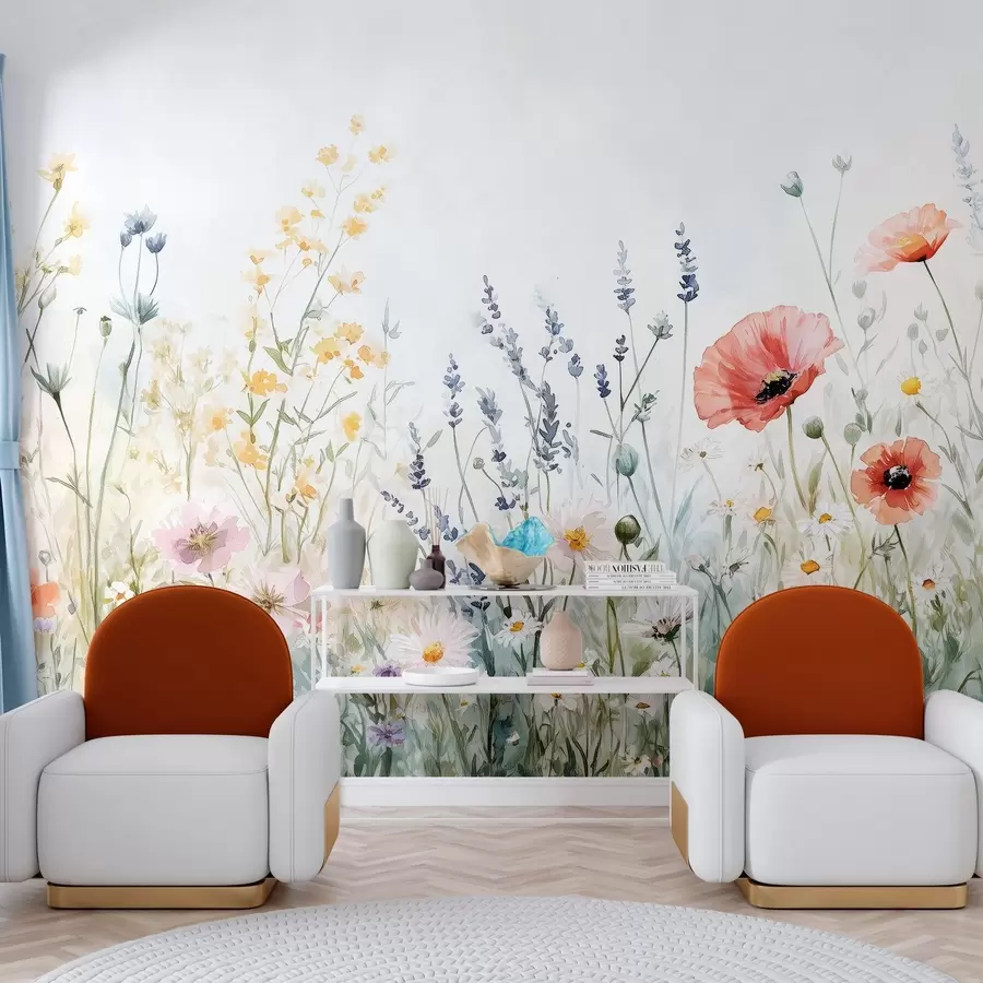 Valokuvatapetti luonnonkukkia ja unikot tekniikka aivohalvauksia w03281