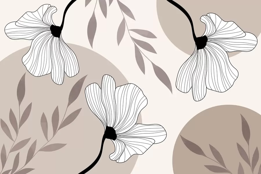 Valokuvatapetti Abstraktio kukkia ja lehtiä beigen sävyissä w03328