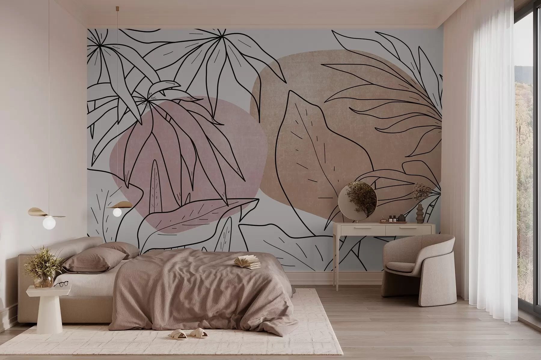 Valokuvatapetti Viivapiirros kasveista pilkkutaustalla w03278