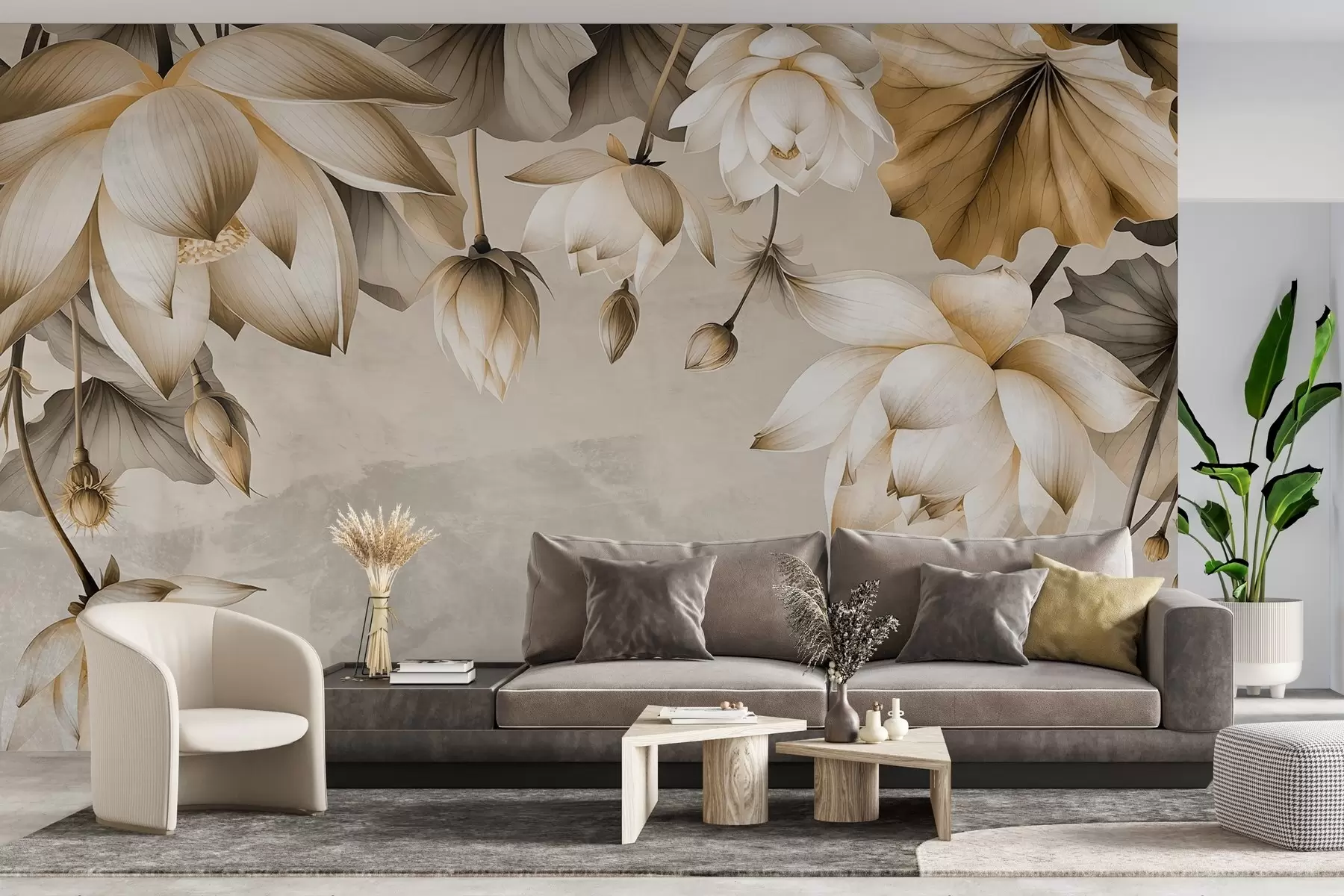 Valokuvatapetti Ylhäältä roikkuu rehevä lootuskimppu w03340v2