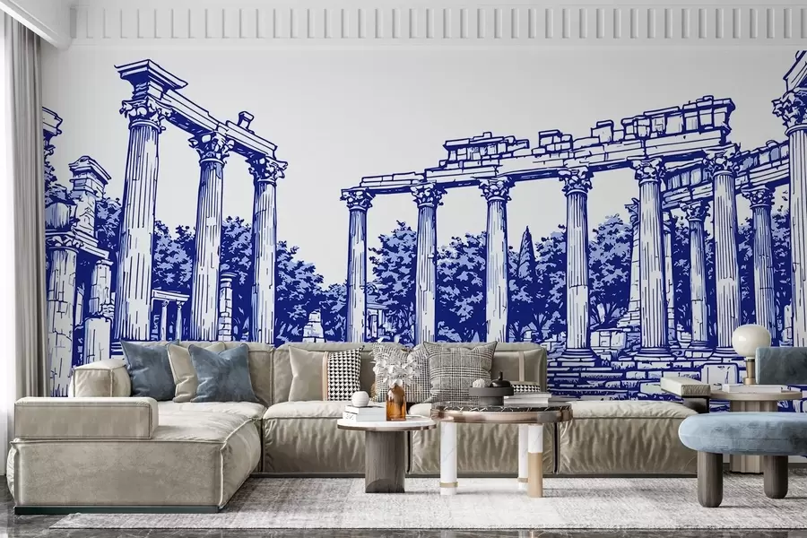 Valokuvatapetti Käsin piirretty raunioitunut kaupunki w03341