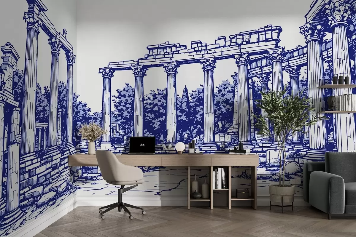 Valokuvatapetti Käsin piirretty raunioitunut kaupunki w03341