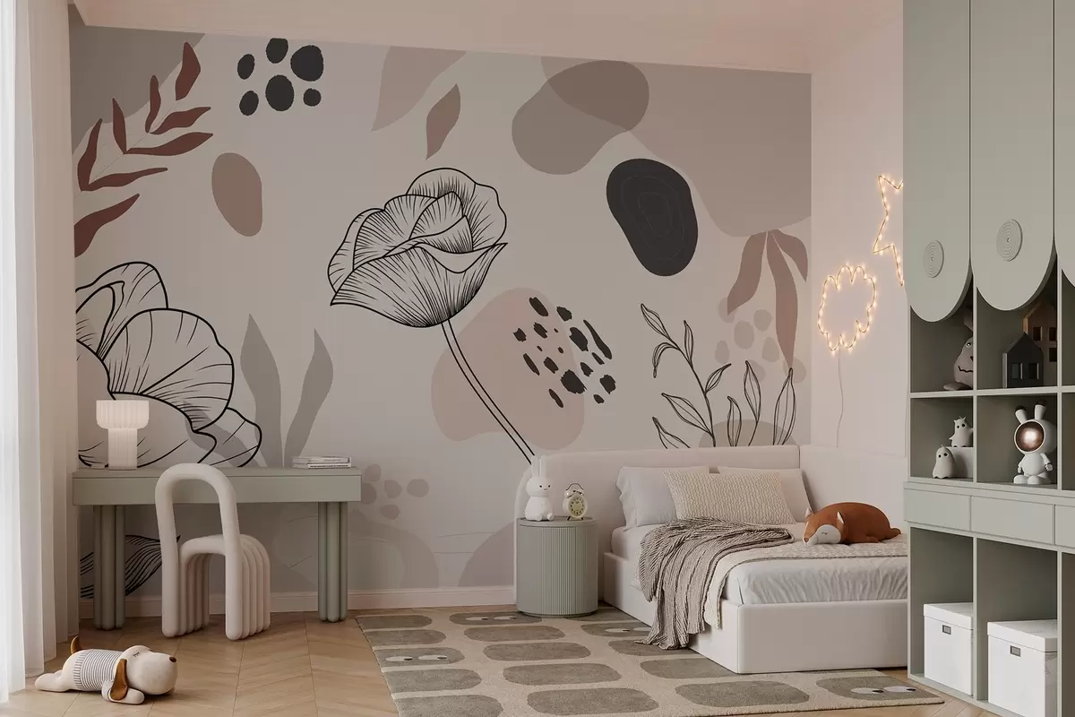 Valokuvatapetti Abstrakti kasvitieteellinen kuvitus kukkia tarkastuksia w03275