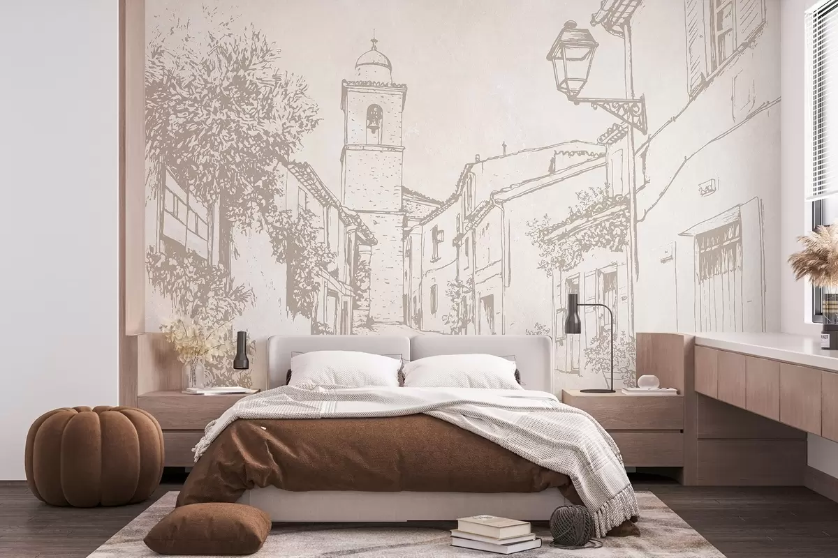 Valokuvatapetti Kaupungin katu, kaunis arkkitehtuuri, rakennukset, Välimeri, beige värit w03346