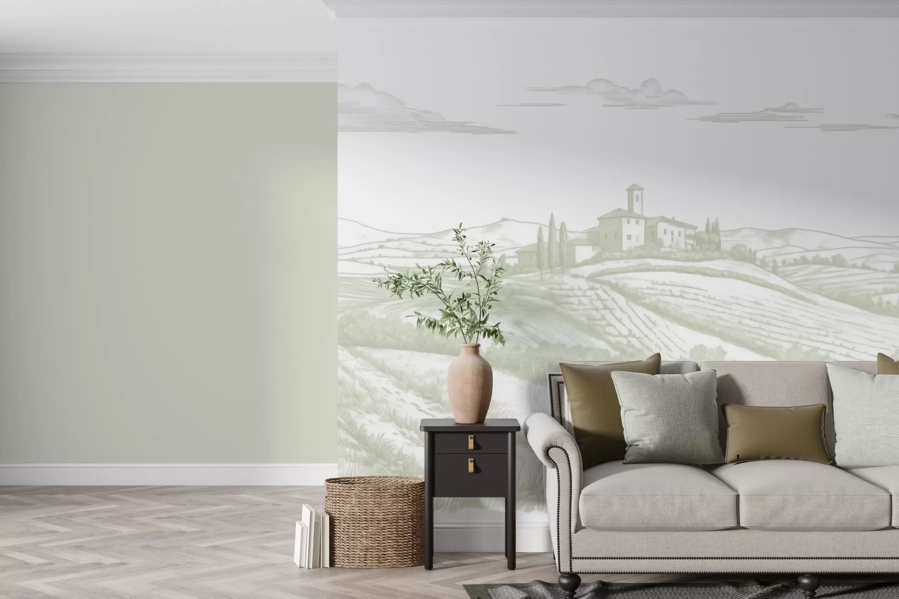 Valokuvatapetti Toscanan maisemat, Italia, viinitarhoja, luonto, vanha linna, vihreät värit w03349v2