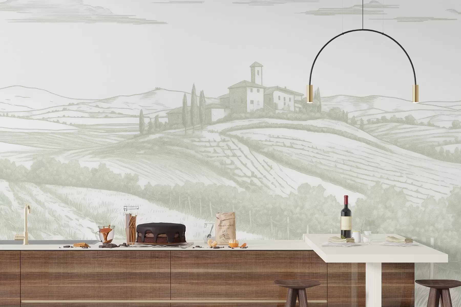 Valokuvatapetti Toscanan maisemat, Italia, viinitarhoja, luonto, vanha linna, vihreät värit w03349v2