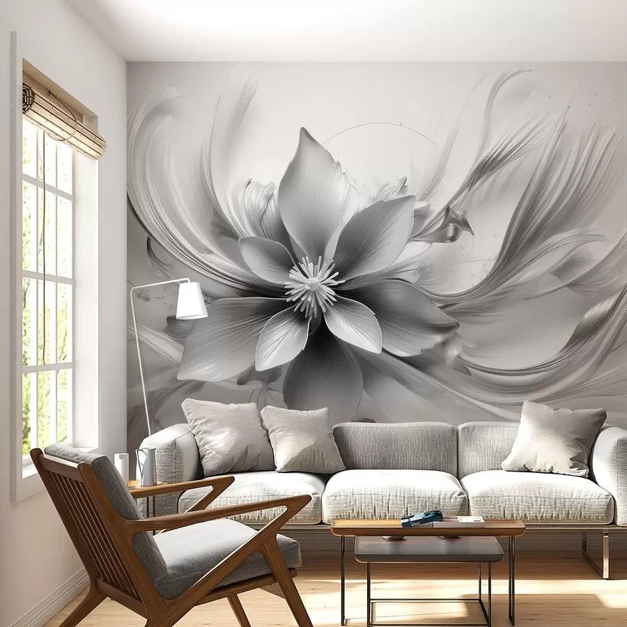 Valokuvatapetti Suuri abstrakti kukka mustavalkoiseen tyyliin w08903v2