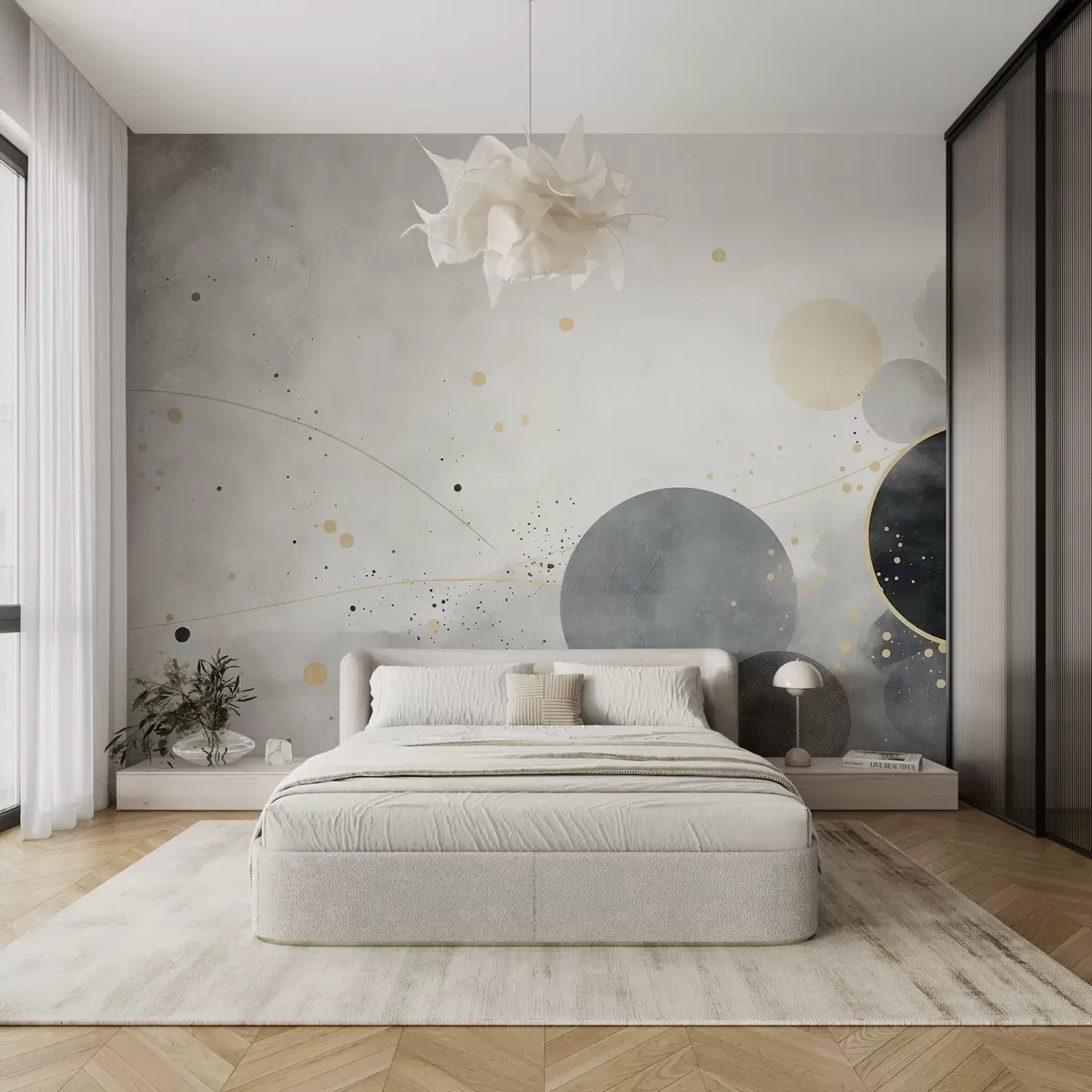 Valokuvatapetti Ympyröitä ja viivoja, geometrisia muotoja betonitaustalla w08904v2