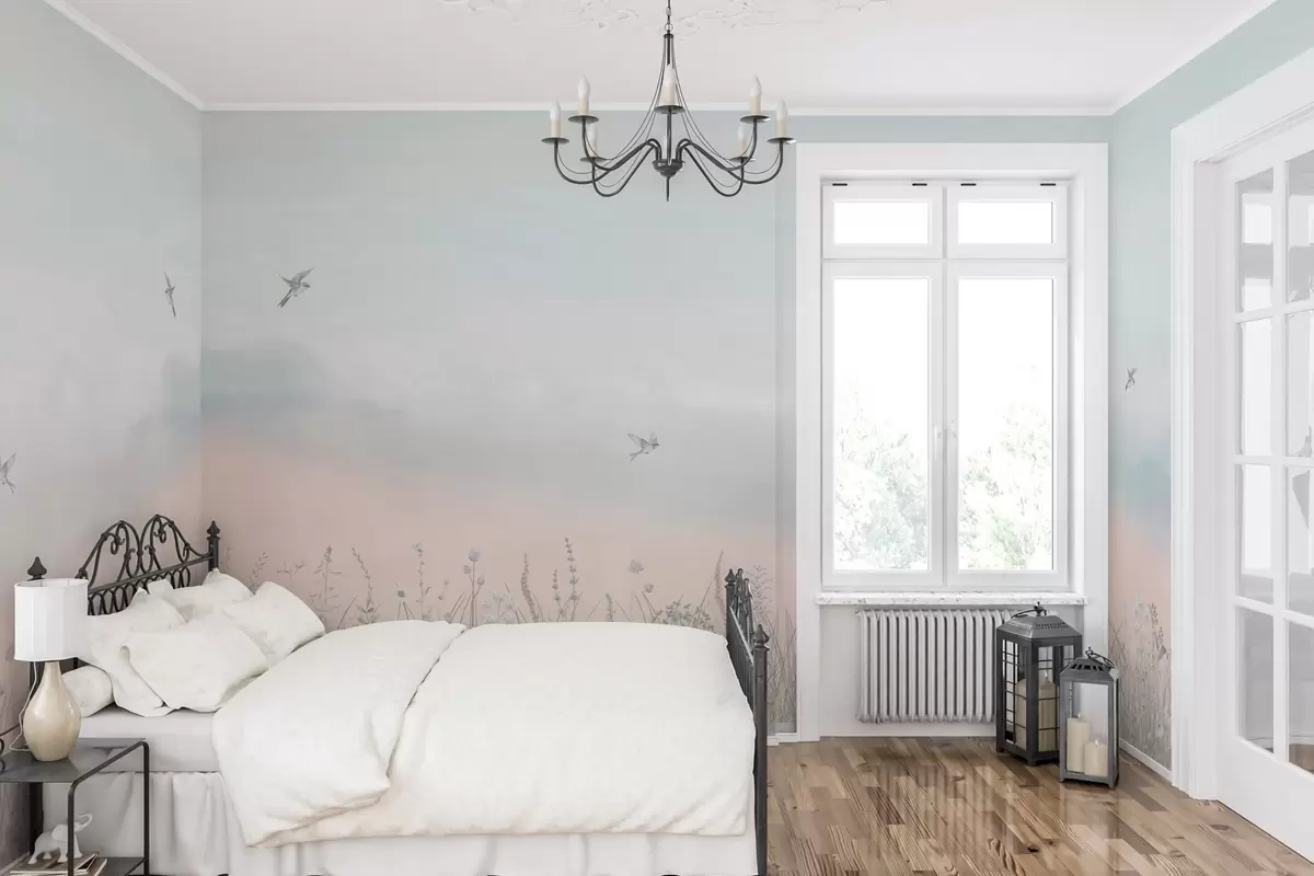 Valokuvatapetti Villejä kukkia ja sumuinen taivas w03391