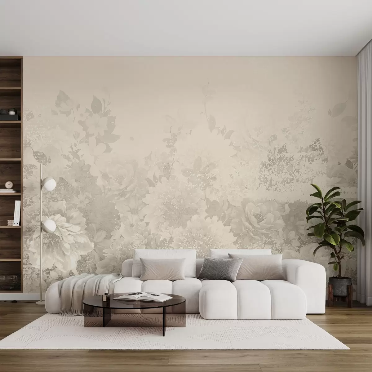 Valokuvatapetti Herkät, yksiväriset, vintage-kukat w08925v2