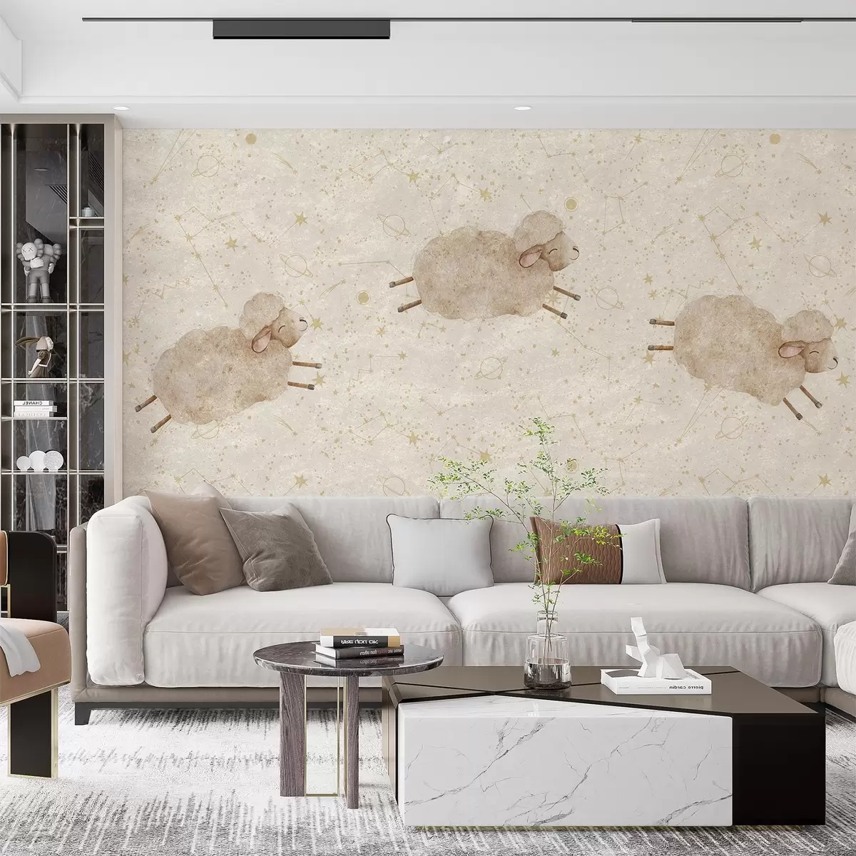 Valokuvatapetti Hyppivät lampaat tähtitaustalla w08930