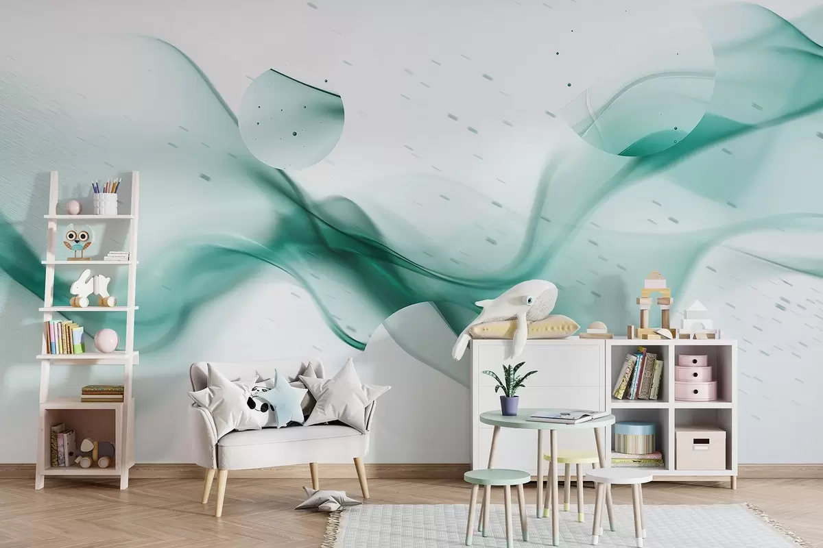 Valokuvatapetti Geometriset aallot abstraktio, blurry tyyli, kaltevuus, akvamariini värit w03404v2