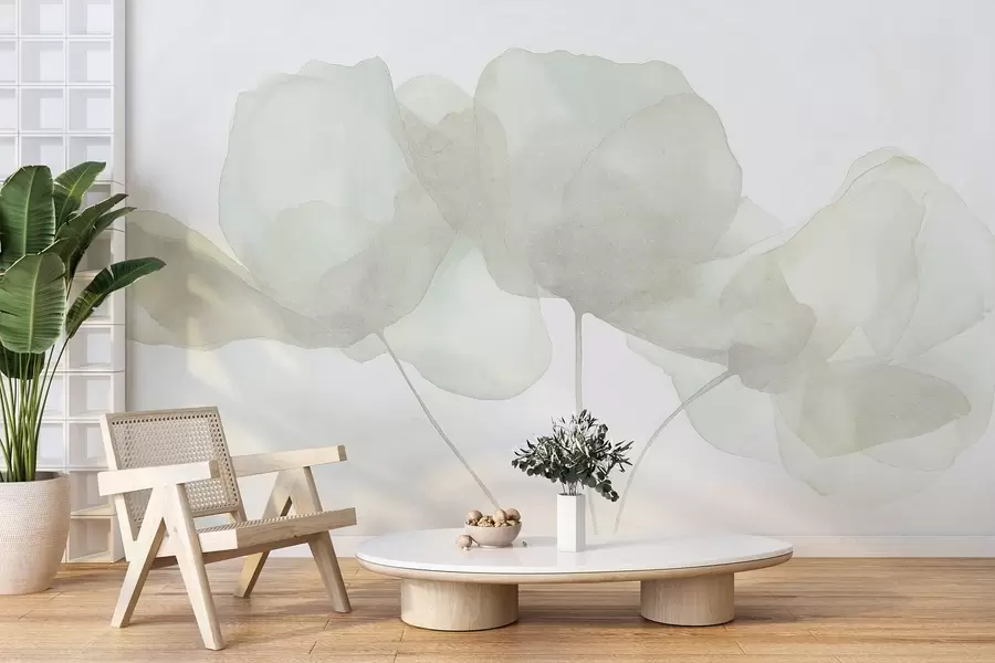Valokuvatapetti Kauniit kukat, pehmeät pastellit, minimalismi, luonnollinen, maalaismainen, beige ja vihreä w03407