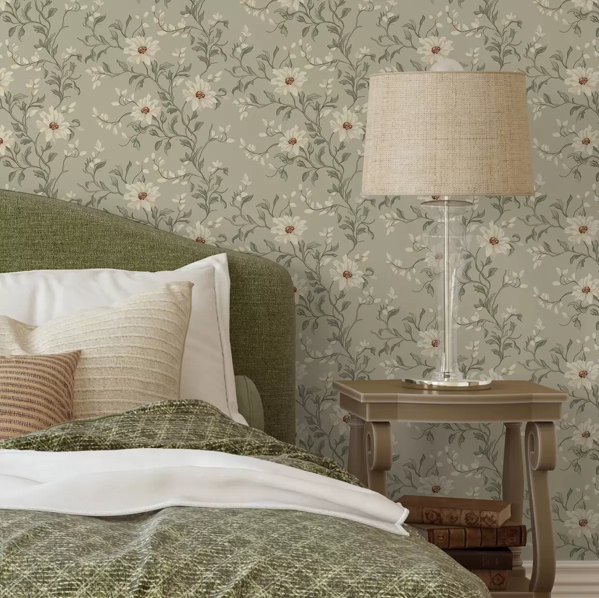 Taustakuva Valkoisia kukkia ja kiemurtelevia lehtiä vaalealla pohjalla a00001v1