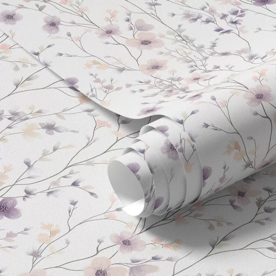 Valokuvatapetti Pieniä luonnonkukkia, joilla on ohuet varret vaalealla taustalla a00003