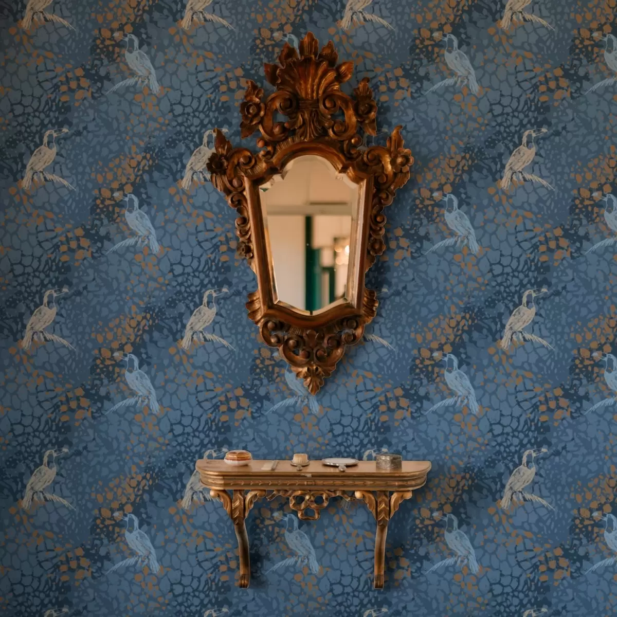 Taustakuva Sininen ja valkoinen lintuja sinisellä taustalla a00009