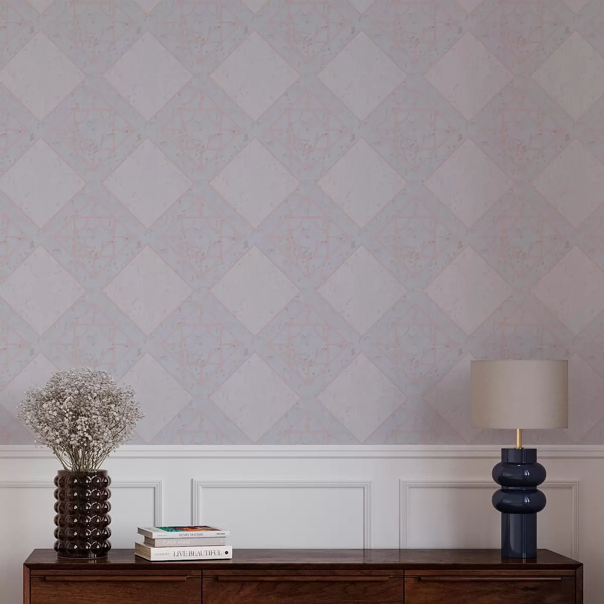 Taustakuva Vaaleanpunaisen ääriviivan ympäröimät rombit a00010v2