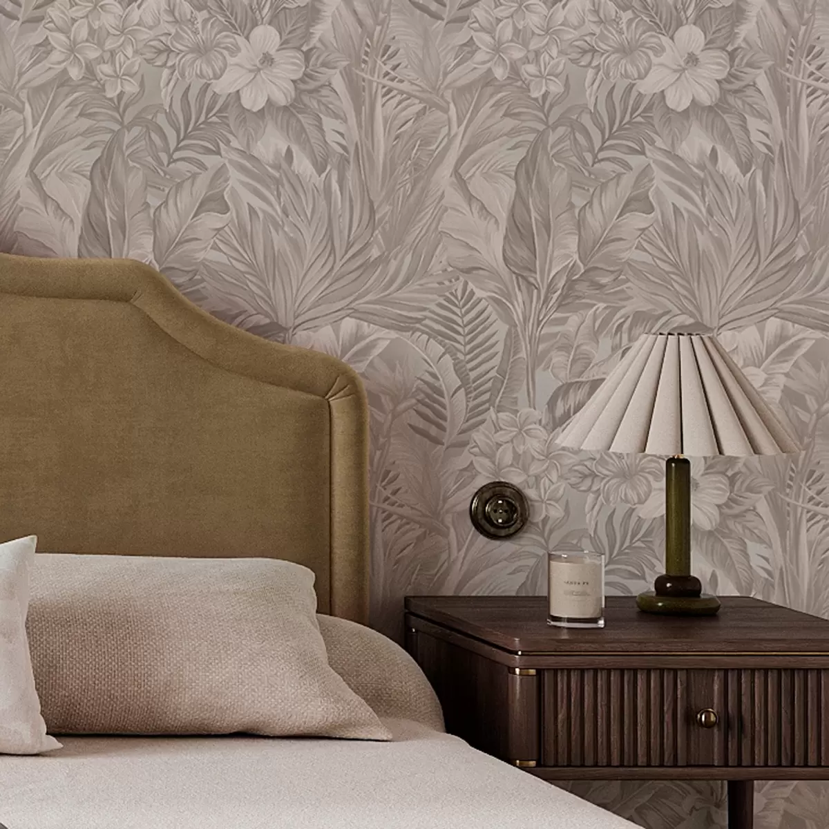 Taustakuva Trooppisia kukkia ja lehtiä pastelliväreissä a00024