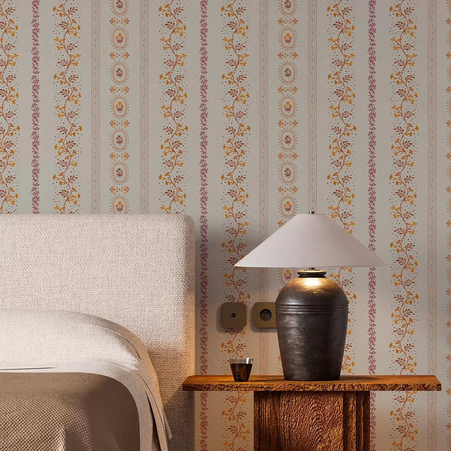 Valokuvatapetti Herkkä geometrinen koriste, jossa on kukkia ja kasveja a00031