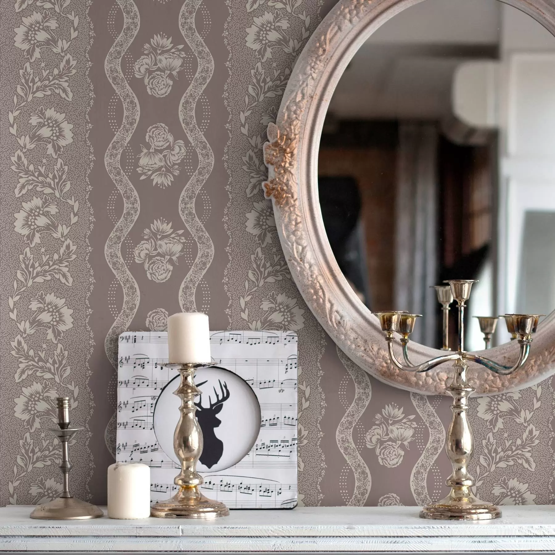 Valokuvatapetti Lempeä geometrinen koriste, jossa on kukkia ja kaarevia viivoja a00033