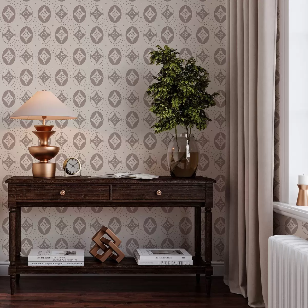 Taustakuva Herkkä geometrinen ornamentti, jossa on rombeja a00035