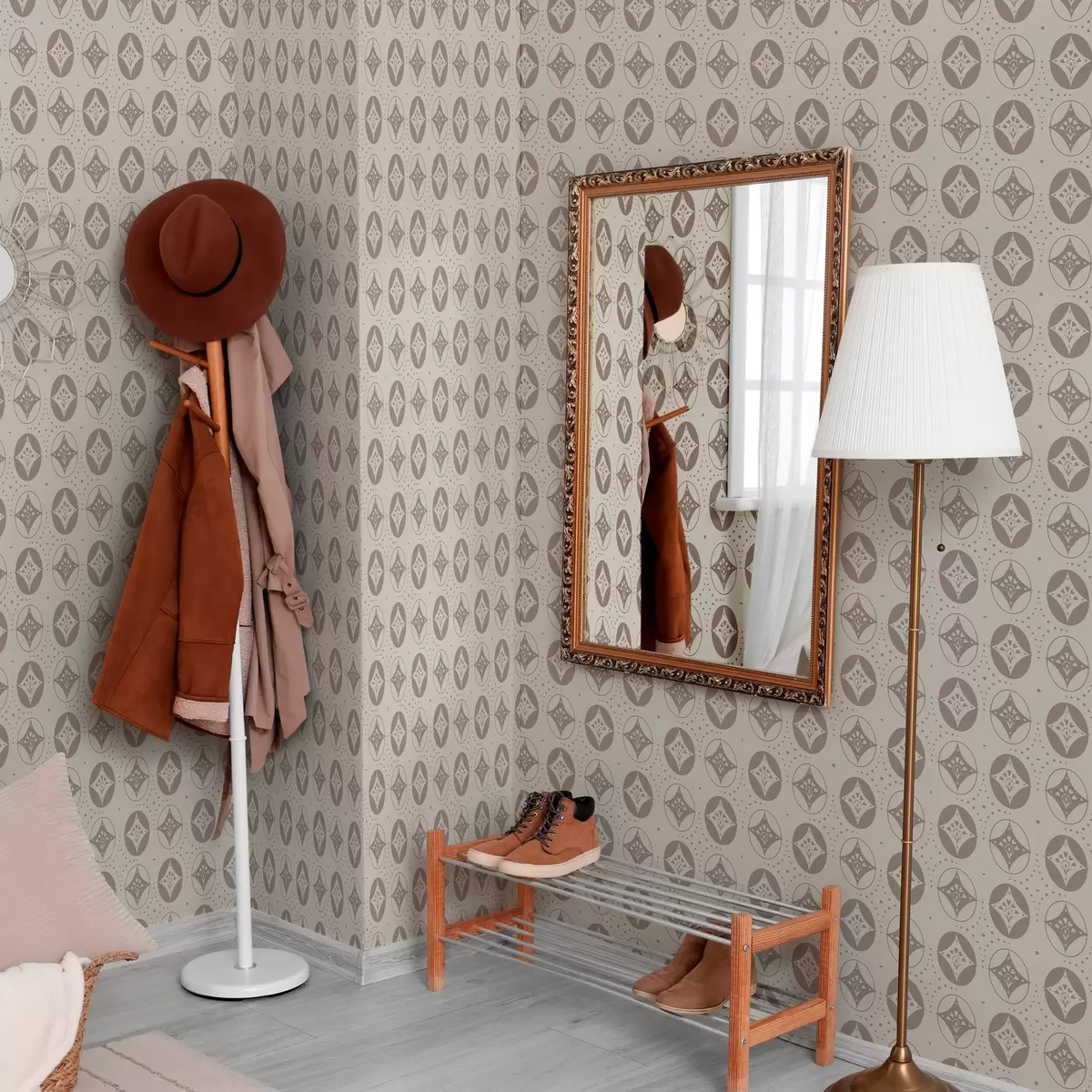 Taustakuva Herkkä geometrinen ornamentti, jossa on rombeja a00035