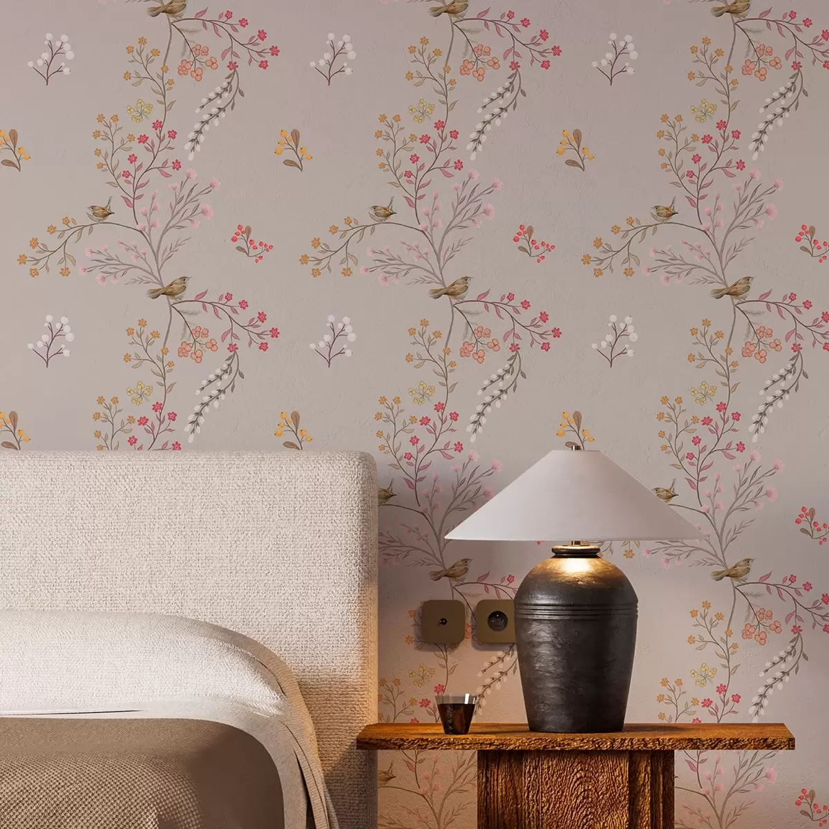 Taustakuva Herkät kukat ja kolibrit oksilla a00036