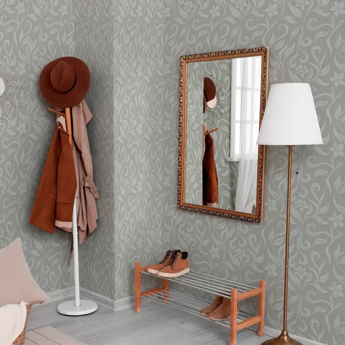 Taustakuva Valkoiset kukat ja lehdet, joissa on naarmuja a00038v1