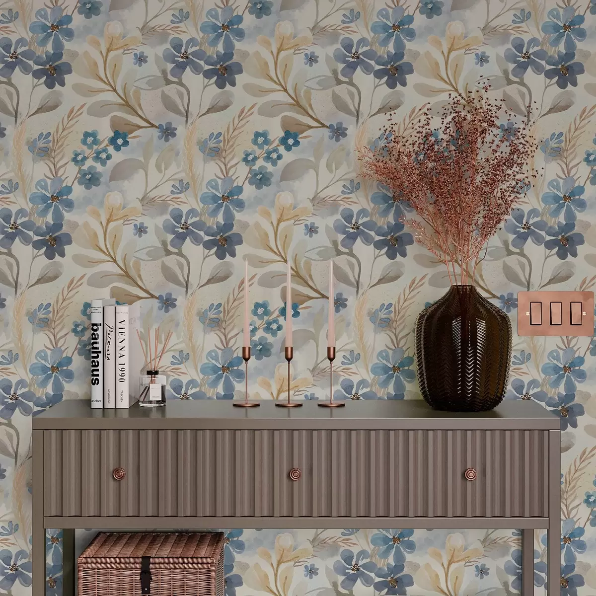 Taustakuva Herkät kukat ja lehdet akvarellityyliin a00042