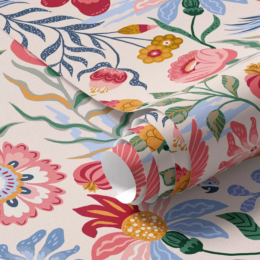 Valokuvatapetti Kirkas kukka ja marja koostumus papukaijojen kanssa a00046