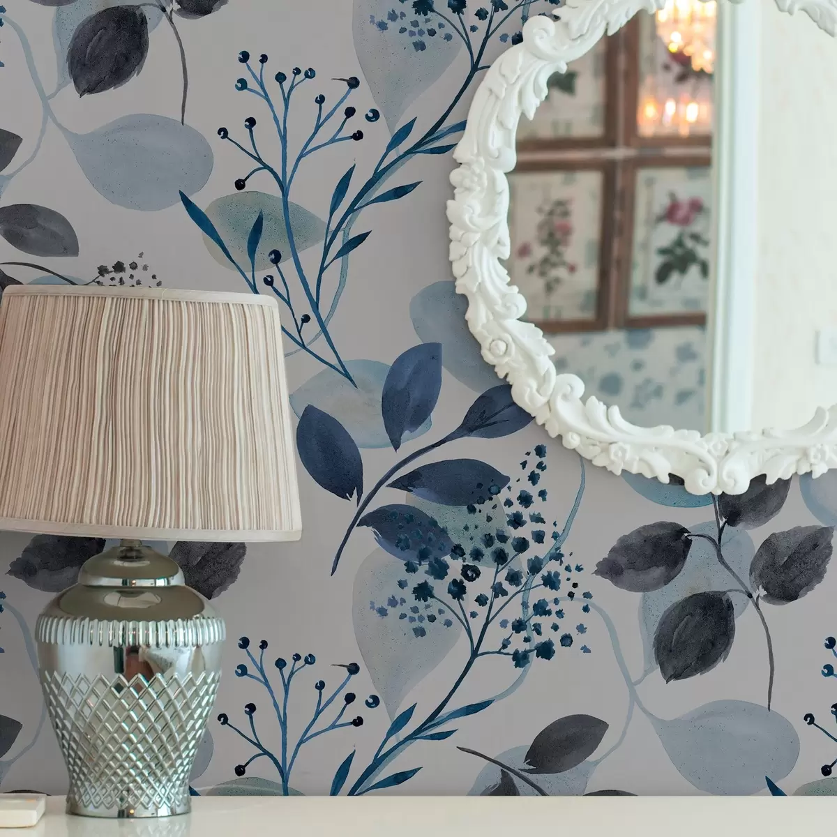 Taustakuva Syksyn lehdet vesivärityyliin sinisin sävyin a00048v2