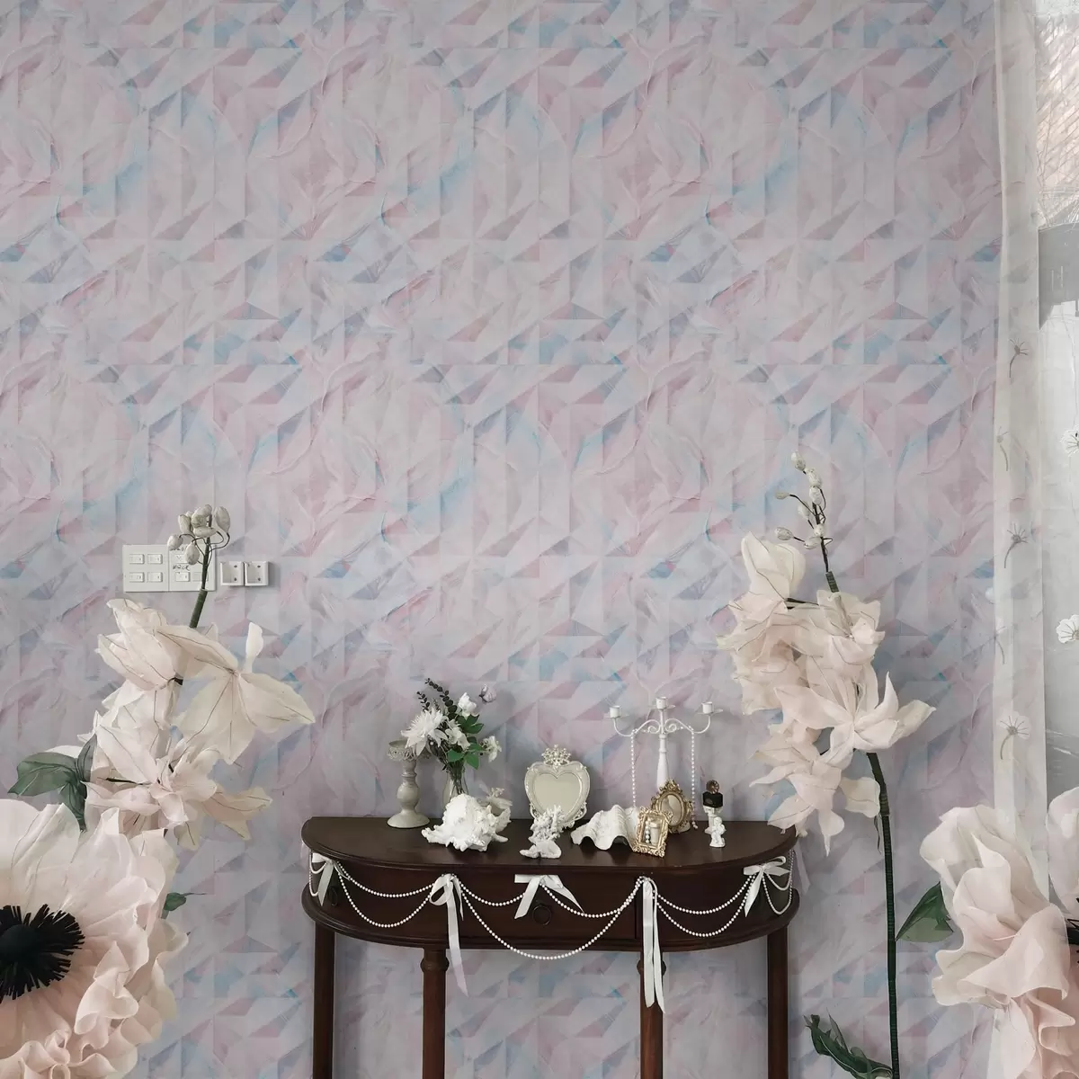 Taustakuva Abstraktit vaaleanpunaiset ja siniset geometriset kuviot a00050