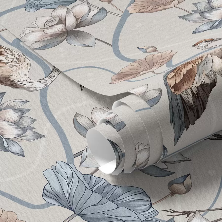 Valokuvatapetti Kokoonpano nostureita ja lootuksia pastelliväreissä a00064