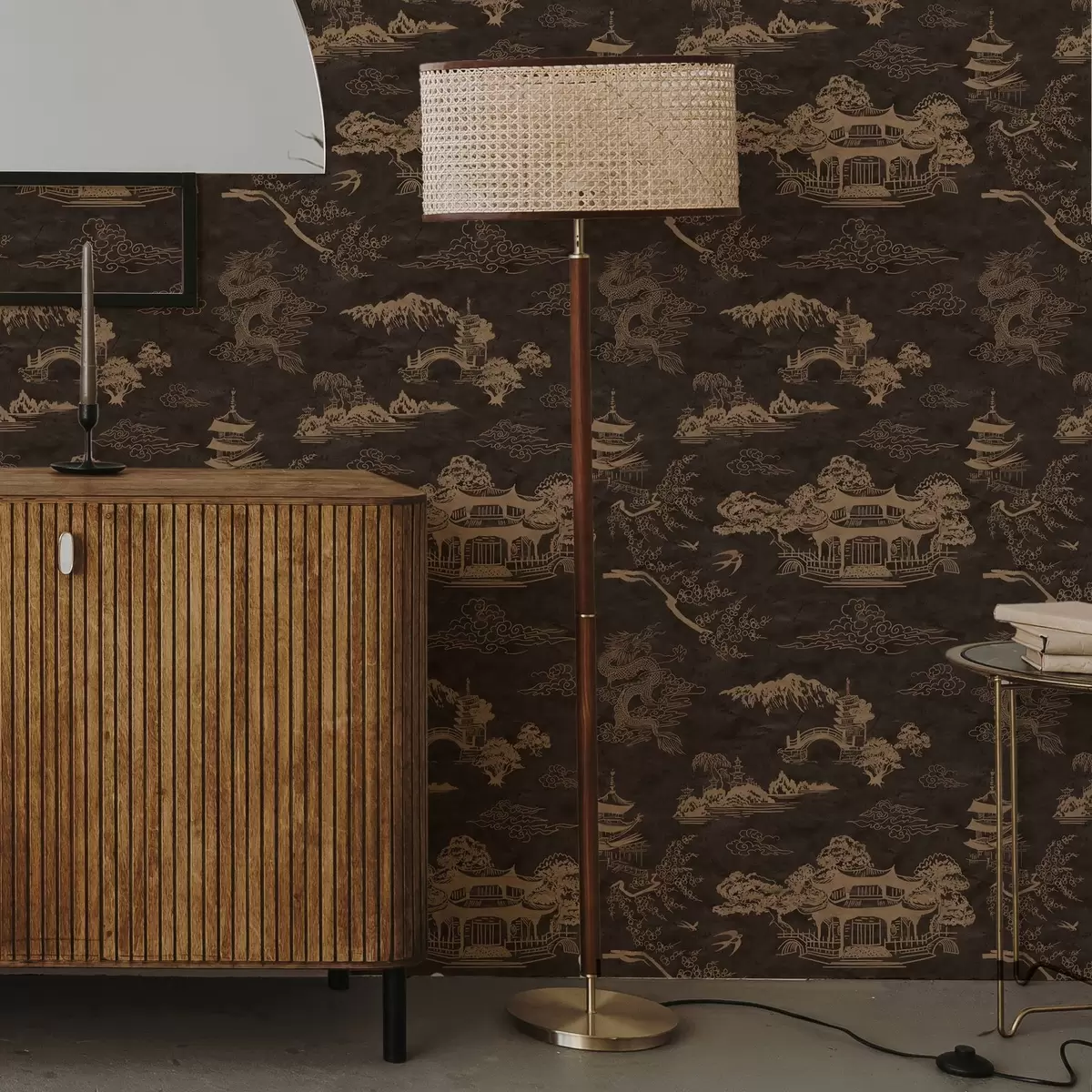 Taustakuva Aasian elementtejä ruskealla a00065