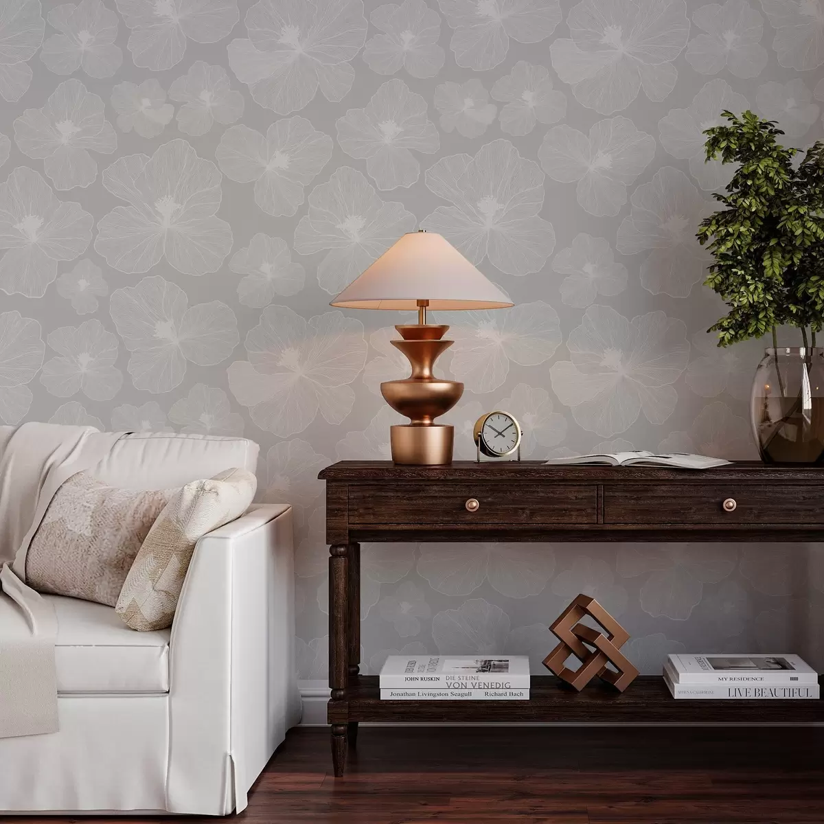 Taustakuva Suuret kukat harmaalla taustalla a00068