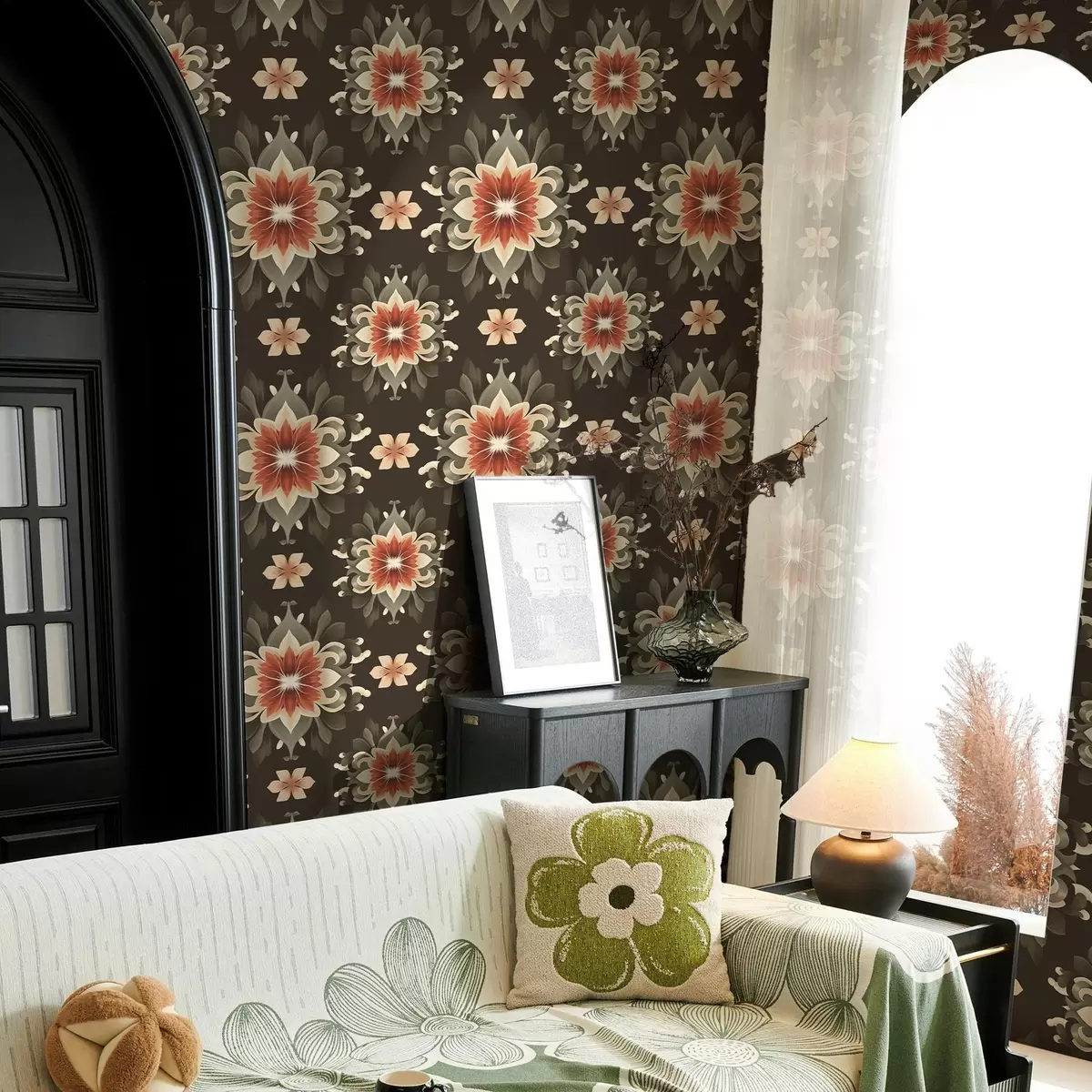 Taustakuva Abstrakti kukka kuvio tummalla taustalla a00069