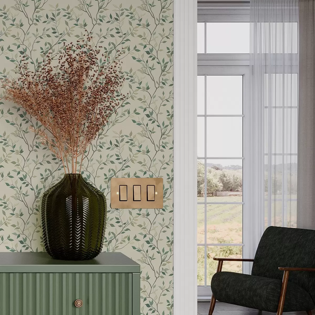 Taustakuva Lempeästi kierrettyjä oksia ja lehtiä a00071