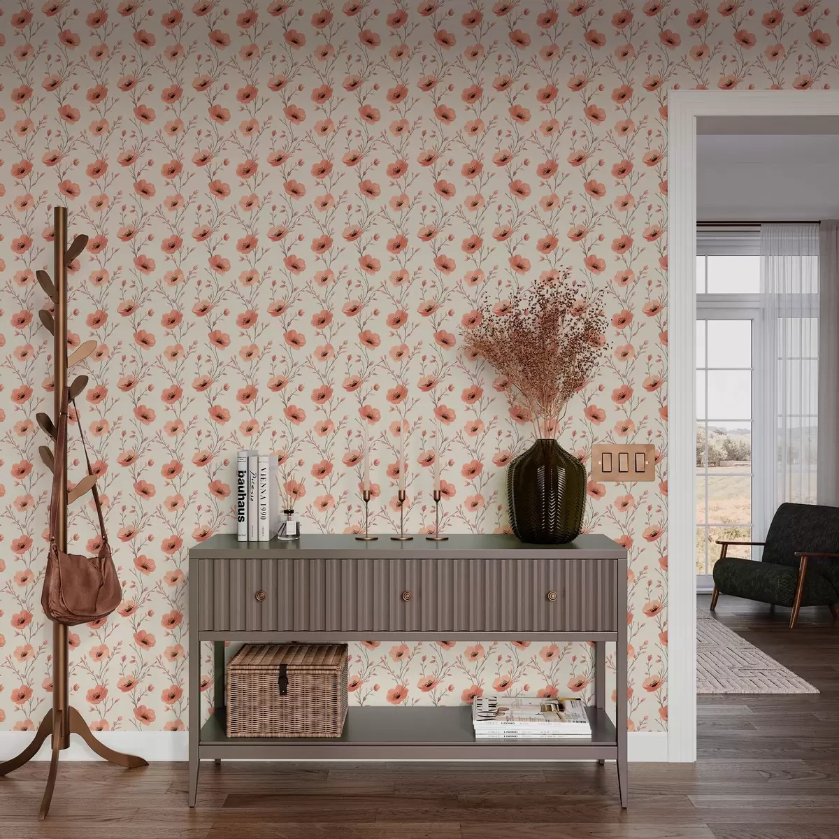 Taustakuva Vaaleanpunaiset unikot varret a00083