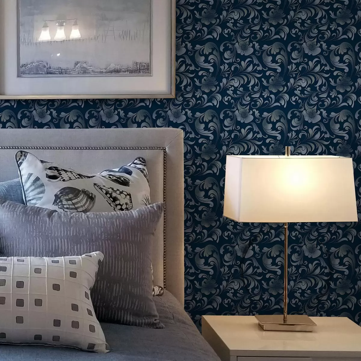 Taustakuva Vaaleat kuviot sinisellä pohjalla a00084v1