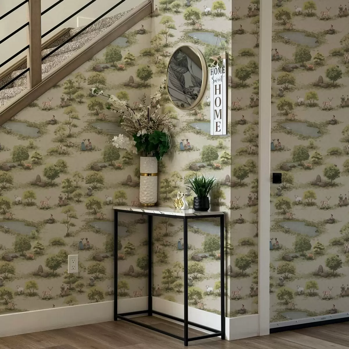 Taustakuva Ihmiset ja eläimet järven rannalla a00085