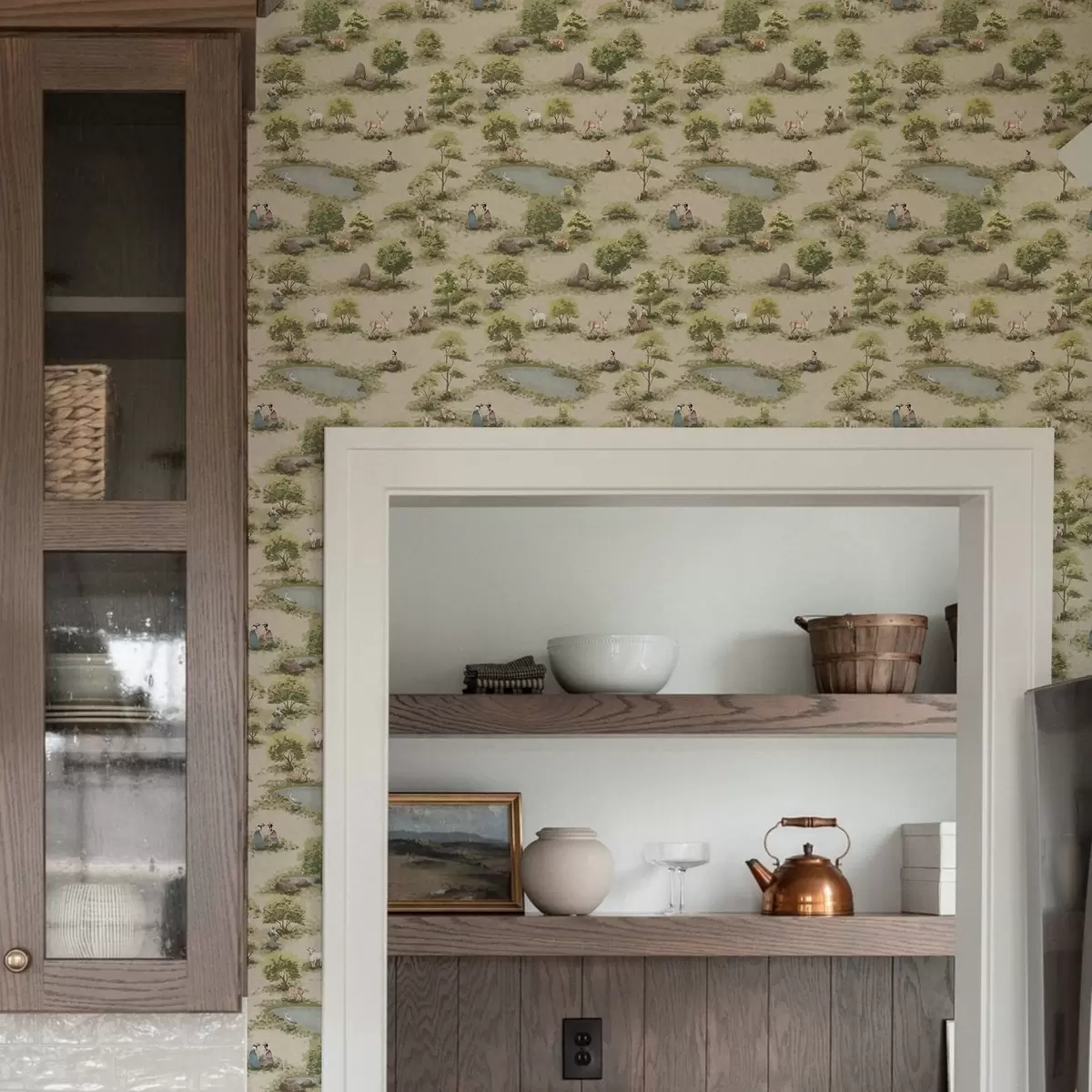 Taustakuva Ihmiset ja eläimet järven rannalla a00085