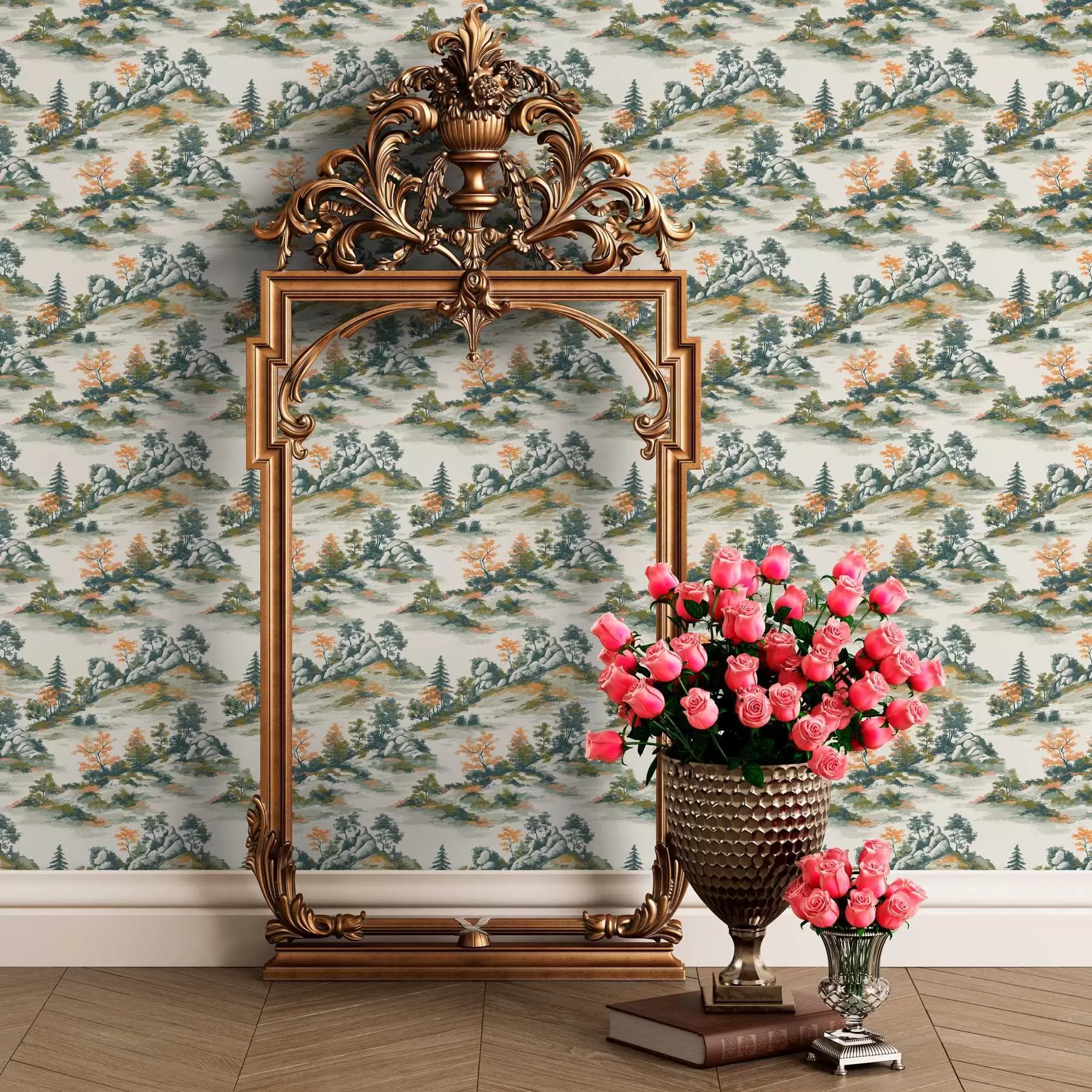 Valokuvatapetti Puut vuoristoisilla kallionjyrkänteillä, joilla on kiviä, - a00090