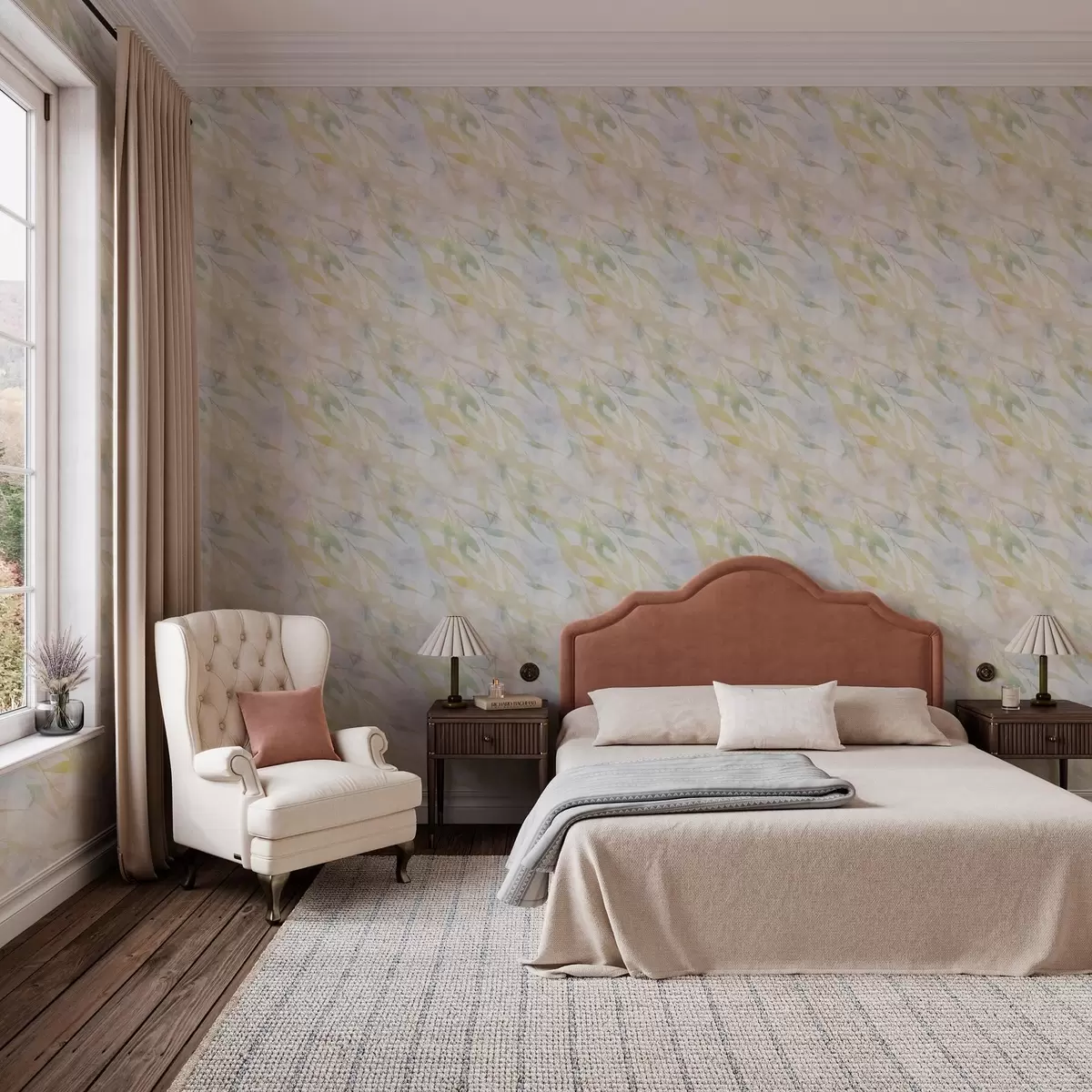 Taustakuva Kelta-vihreät oksat, joiden lehdet tuulee a00097