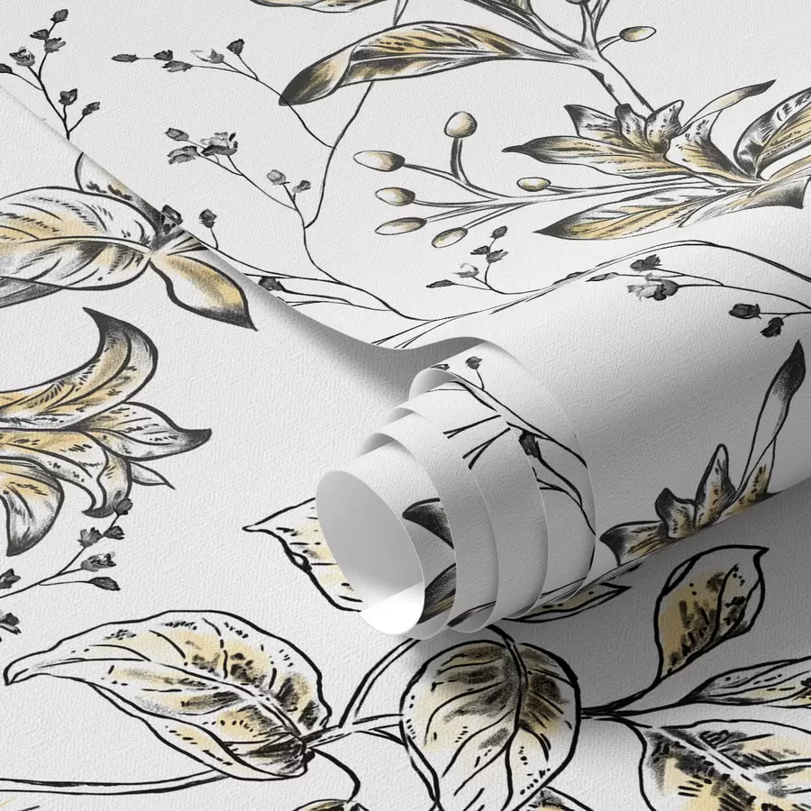 Valokuvatapetti Oksat keltaisilla lehdillä valkoisella taustalla a00098