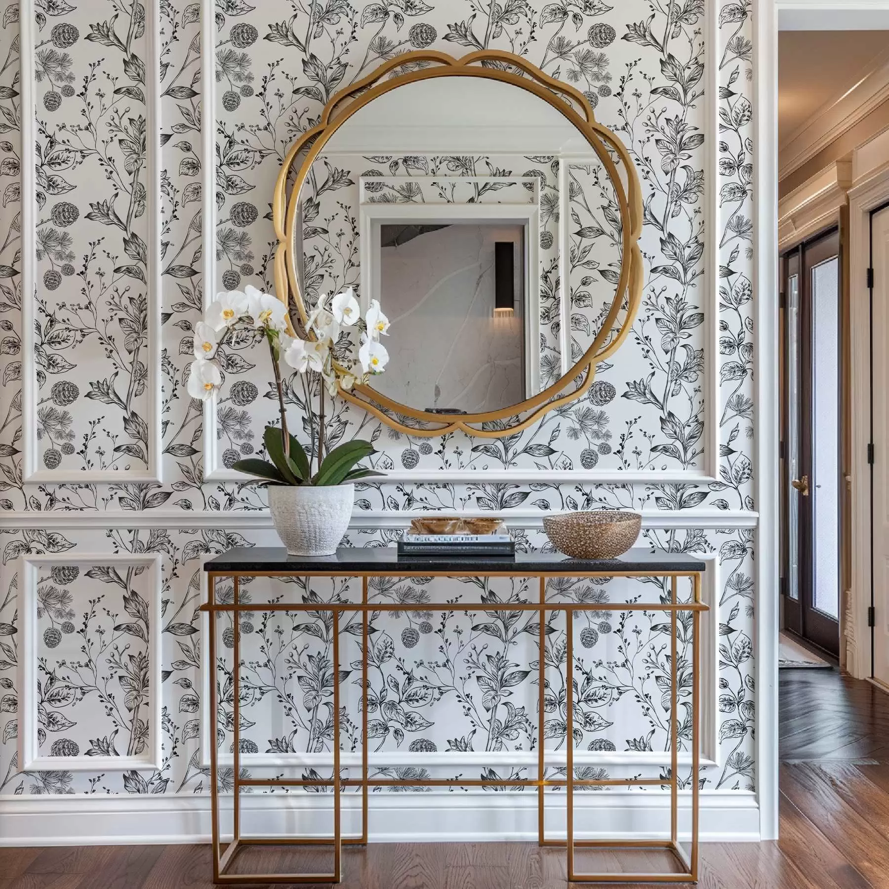 Valokuvatapetti Mustavalkoiset oksat ja lehdet valkoisella taustalla a00098v1