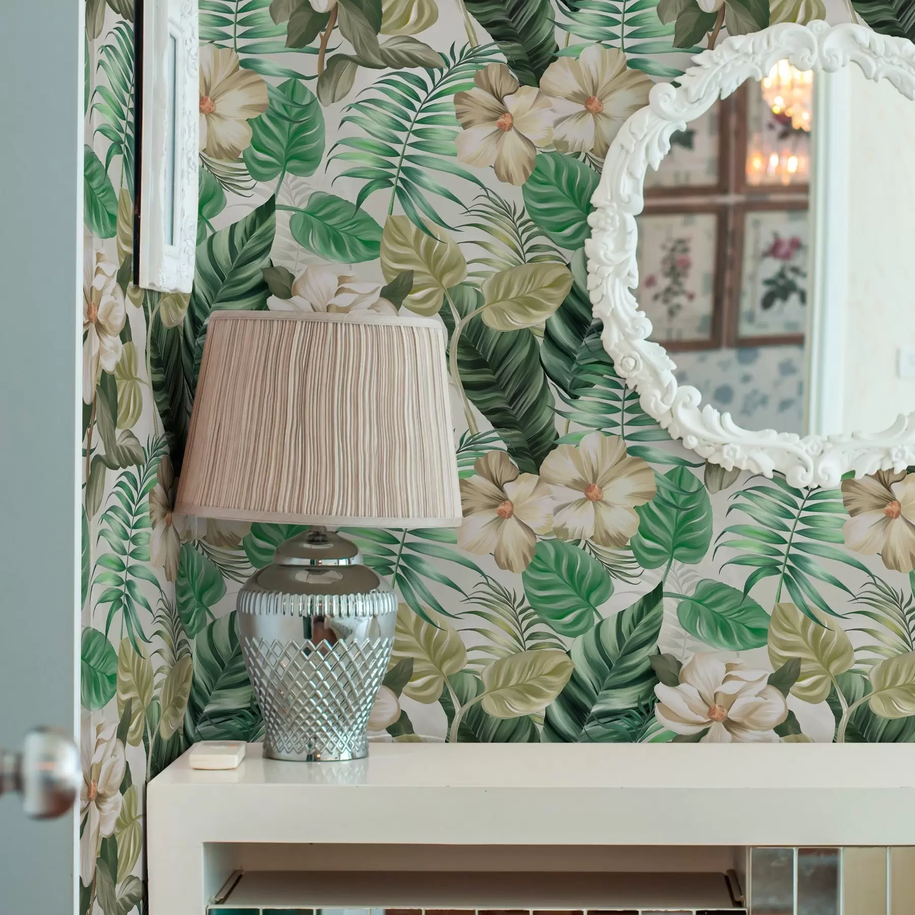 Valokuvatapetti Trooppisten kukkien ja lehtien koostumus a00099