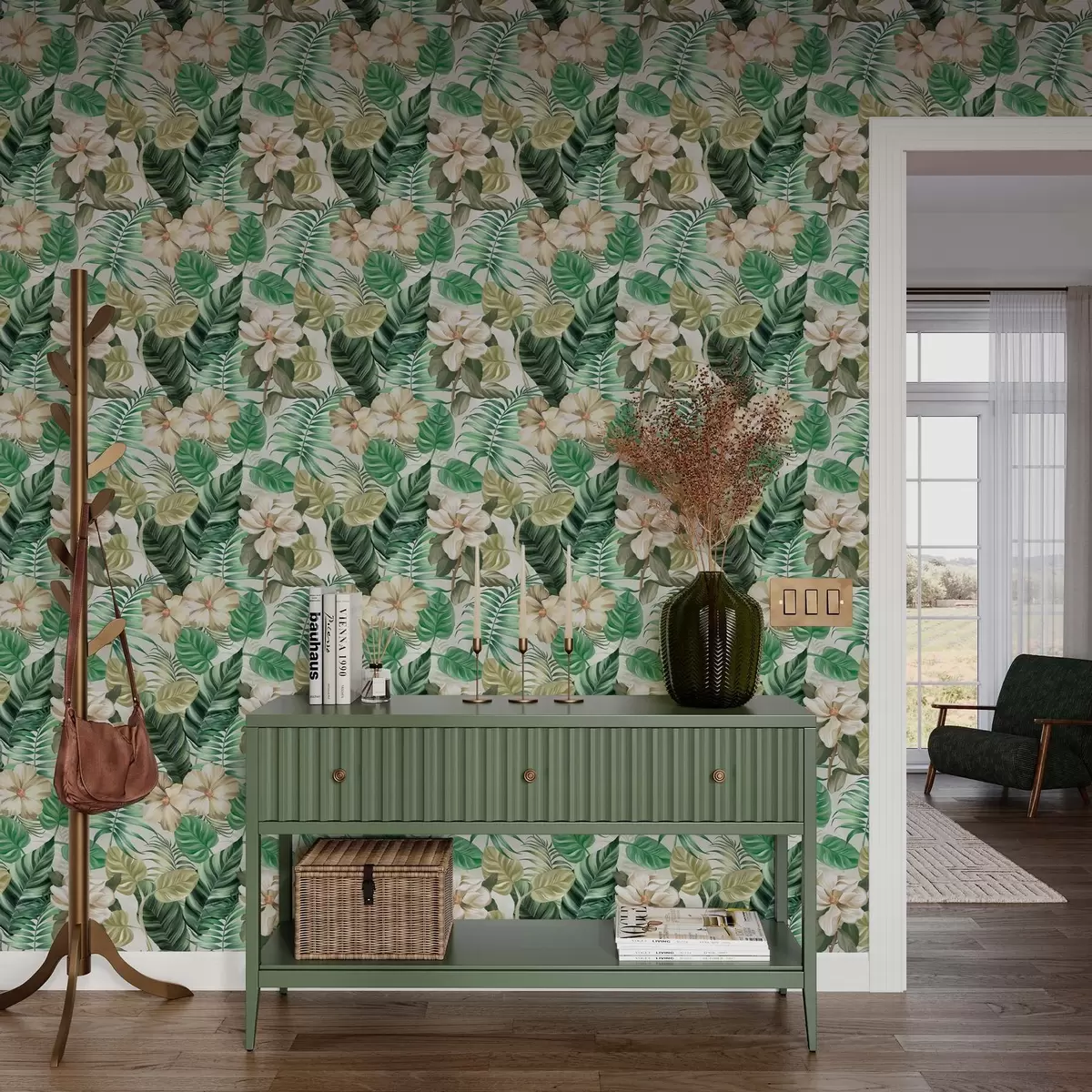 Taustakuva Trooppisten kukkien ja lehtien koostumus a00099