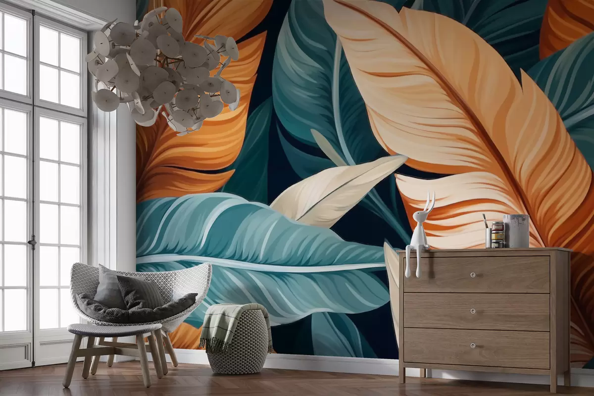 Valokuvatapetti Abstraktit trooppiset lehdet w03421